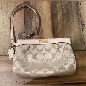 Coach Signature Beige and Pink Wristlet